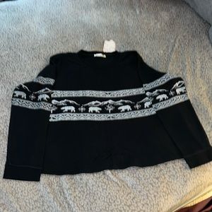 NWT Ivory Ella Black/White Polar Bear Fairisle Waffle Long Sleeve T Shirt - XXL